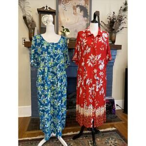 Woman Within Plus Sz 22/24 1X Petite Button Floral Midi Dress LOT 2